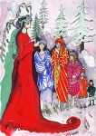 painting of christmas lady in red