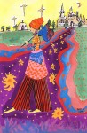 fantasy painting of travelling girl